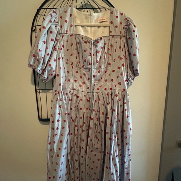 Ivy City Co Thea Striped Dress with Red Strawberry Print - Picture 8 of 8
